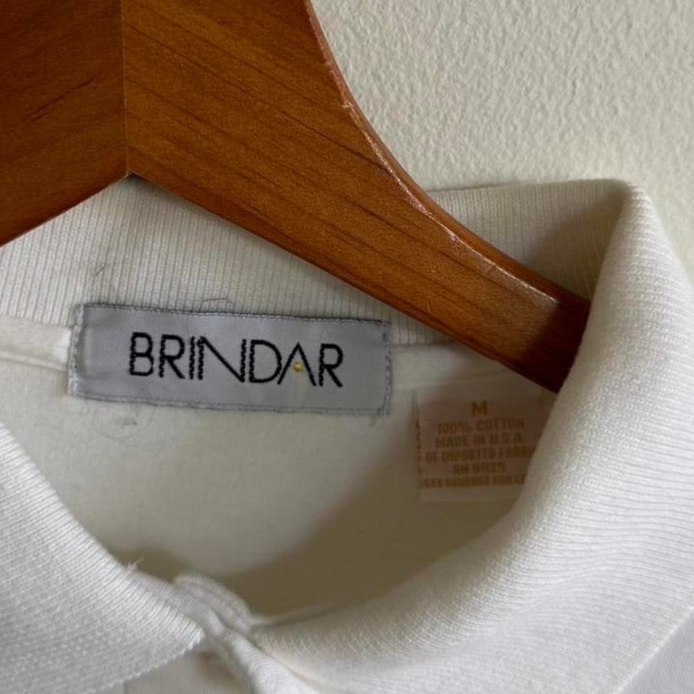 White Brindar Polo Shirt with Floral Embroidery Size M Cotton Womens Top‎ - Picture 3 of 5